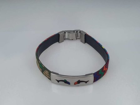 Aztec gewebtes Armband, Platte + Fische, Verschluss, Edelstahl