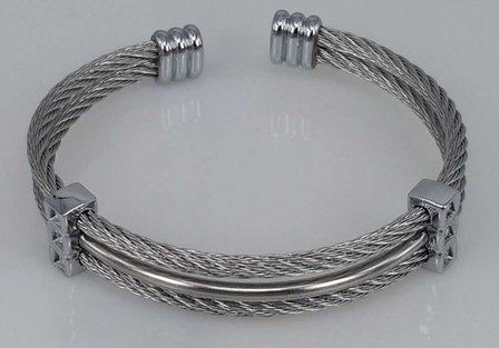 Edelstaal Dames Armband, dubbele kabel, zirkonia, draad