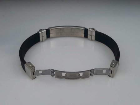 Armband Schwarz, gravierbare gebogene Platte, Edelstahl-Verschluss