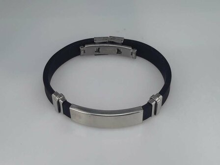 Armband zwart, gebogen plaat, graveerbaar, edelstaalsluiting