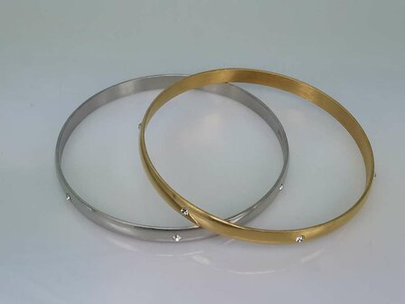 Edelstaal slaaf Armband brede goudkleurig met 6 kristal omheen.