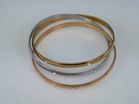 Set (Silber, Gold, Ros&eacute;) Edelstahl Slave Armband mit 6 Kristall um ihn herum.