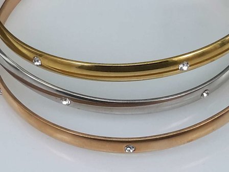 Set (Silber, Gold, Ros&eacute;) Edelstahl Slave Armband mit 6 Kristall um ihn herum.
