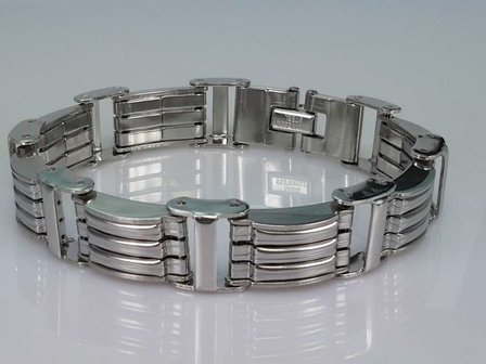 Edelstaal schakelarmband, 8 geribbelde platen schakel