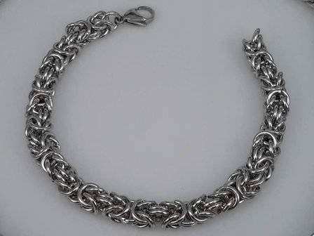 Edelstahl Silberfarbe Armband 22 cm, Motiv Drache um Doppelglied.