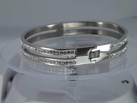 Sklavenarmband, 2 streifen strass. oval edelstahl