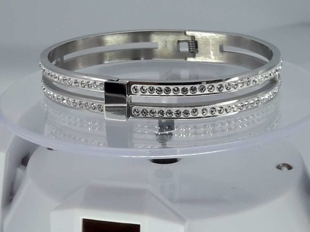 Sklavenarmband, 2 streifen strass. oval edelstahl