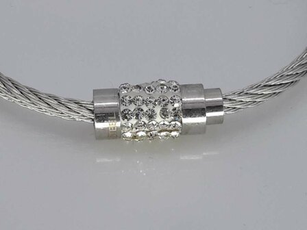 Kabel Armband 18cm, kristallen, edelstaal