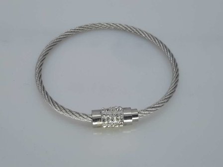 Kabel Armband 19cm, kristallen, edelstaal