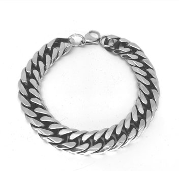 Armband, grove facet schakel, karabijn sluiting, edelstaal