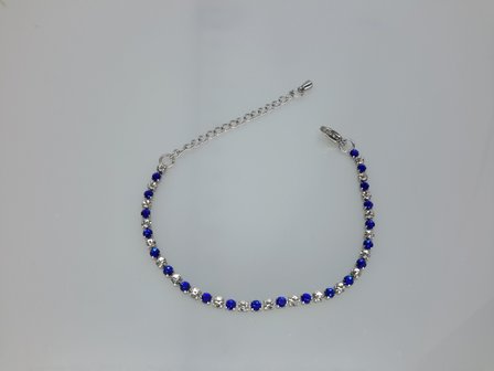 Armband, 2,4mm blokjesschakels, witte &amp; blauw kristalglas, edelstaal