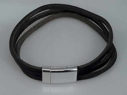 Tough schmales Leder trio schwarz Armband mit Magnetverschluss.