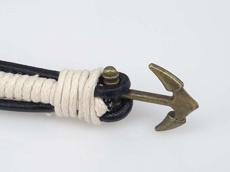 Leder Schnur Armband, schwarz, wei&szlig; Seil, Anker