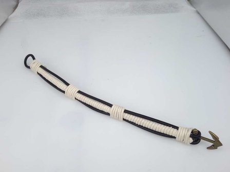 Verandering Verwarren Christian Leren veter armband, zwart, touw wit, anker - Import & Groothandel Lili