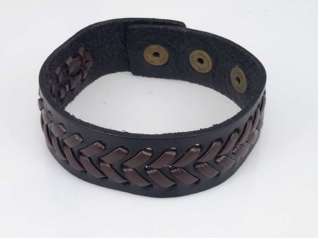 Halb breite Lederarmband, glatt, V-Geflecht, schwarz, je 3