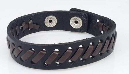 Lederarmband, glatt, /-Geflecht, schwarz