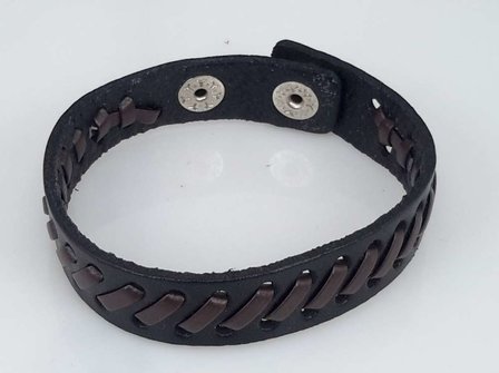 Leren armband, glad, /-vlecht, zwart