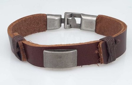 Lederarmband, metalplatte, braun