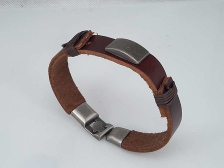 Lederarmband, metalplatte, braun