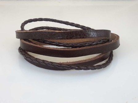 Leren 3 wrap Armband, glad &amp; vlecht, bruin of zwart