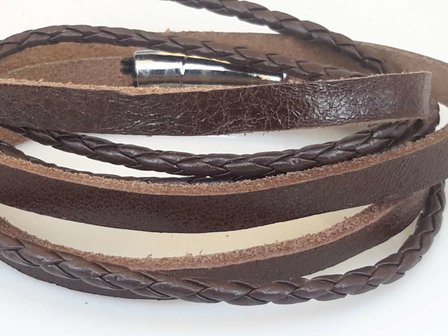 Leren 3 wrap Armband, glad &amp; vlecht, bruin of zwart