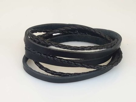 Leren 3 wrap Armband, glad &amp; vlecht, bruin of zwart