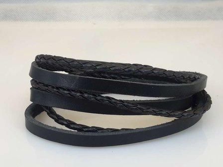 Lederband 3 wrap, glat &amp; flecht, braun oder schwarz