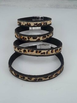 Velour Armband schwarz, Leoparden-muster braun, Magnetverschluss