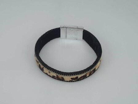 Velour Armband schwarz, Leoparden-muster braun, Magnetverschluss