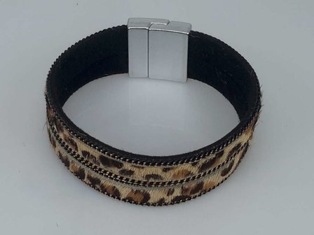 Velour Armband schwarz doppel, Leoparden-muster braun, Magnetverschluss