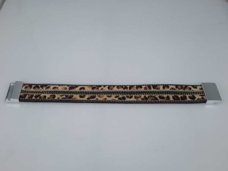 Suede Armband zwart dubbel, luipaardprint bruin, magneetsluiting