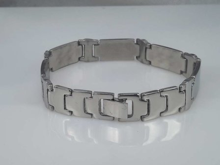 Edelstaal schakelarmband, 5 lange plaat, 2 kruizen