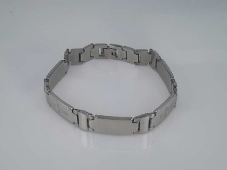 Edelstaal schakelarmband, 5 lange plaat, 2 kruizen