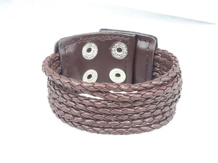 PU Leren Armband, 7 gevlochten veters, leren drukknoopsluiting