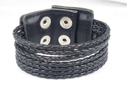 PU Leren Armband, 7 gevlochten veters, leren drukknoopsluiting