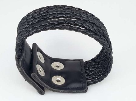 PU Leren Armband, 7 gevlochten veters, leren drukknoopsluiting