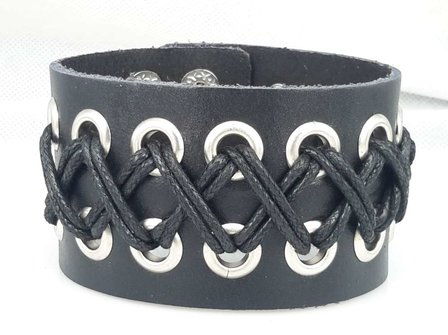 Brede Leren Armband, geveterd, bruin of zwart