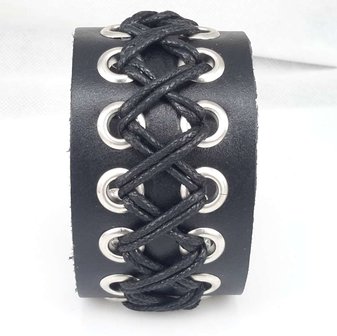 Brede Leren Armband, geveterd, bruin of zwart