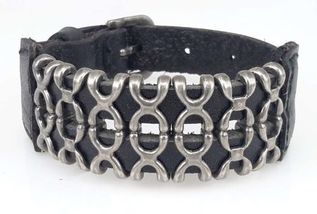 Lederarmband, zweireihig X, Schnalle, schwarz