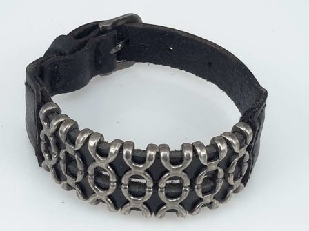 Leren armband, dubbel rij X, gesp, zwart