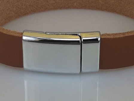 Glad leren Armband, cognac, smal, magneetsluiting