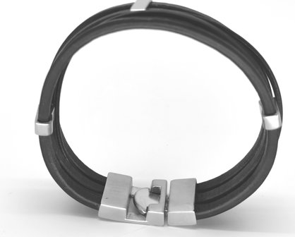 Armband, schwarz geflochtenes Leder, doppelter Magnetverschluss aus Edelstahl