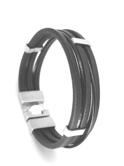 Armband, zwart leer, anker sluiting edelstaal