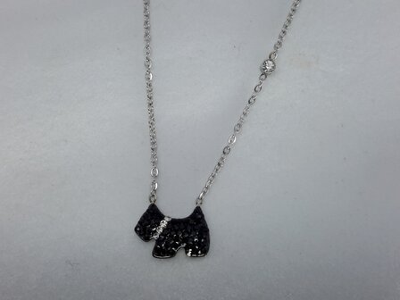 schakelketting, hond terri&euml;r, strass, edelstaal