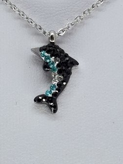 Gliederkette, Dolphin, schwarz blau weiss strass,, Edelstahl