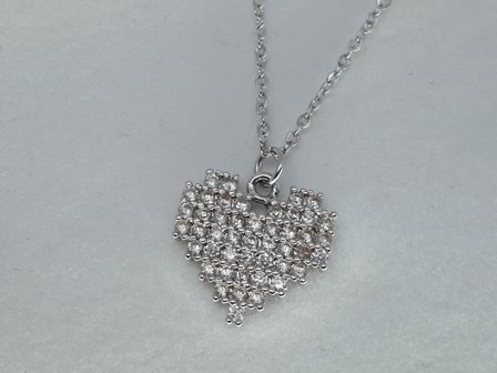 schakelketting, hart, strass, edelstaal