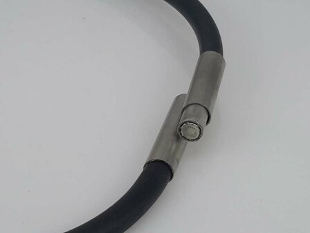 Rond leren ketting, edelstaal tube kruis