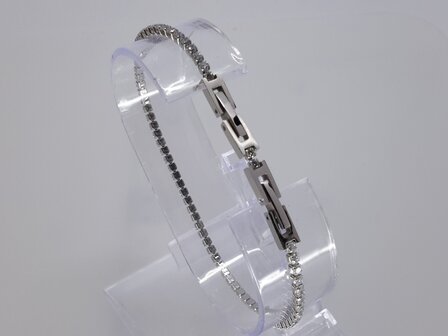 Armband, 2,4mm blokjesschakels, zikonia, dubbele kliksluiting, edelstaal