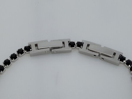 Armband, 3mm blokjesschakels, zwart zikonia, dubbele kliksluiting, edelstaal