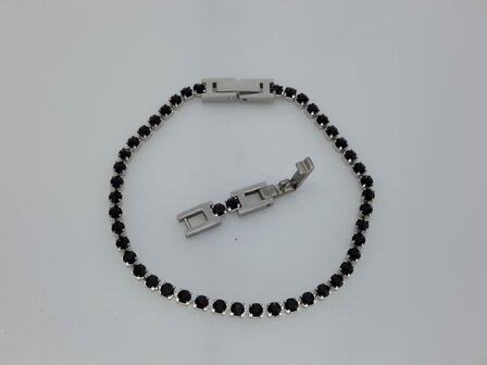 Armband, 3mm blokjesschakels, zwart zikonia, dubbele kliksluiting, edelstaal